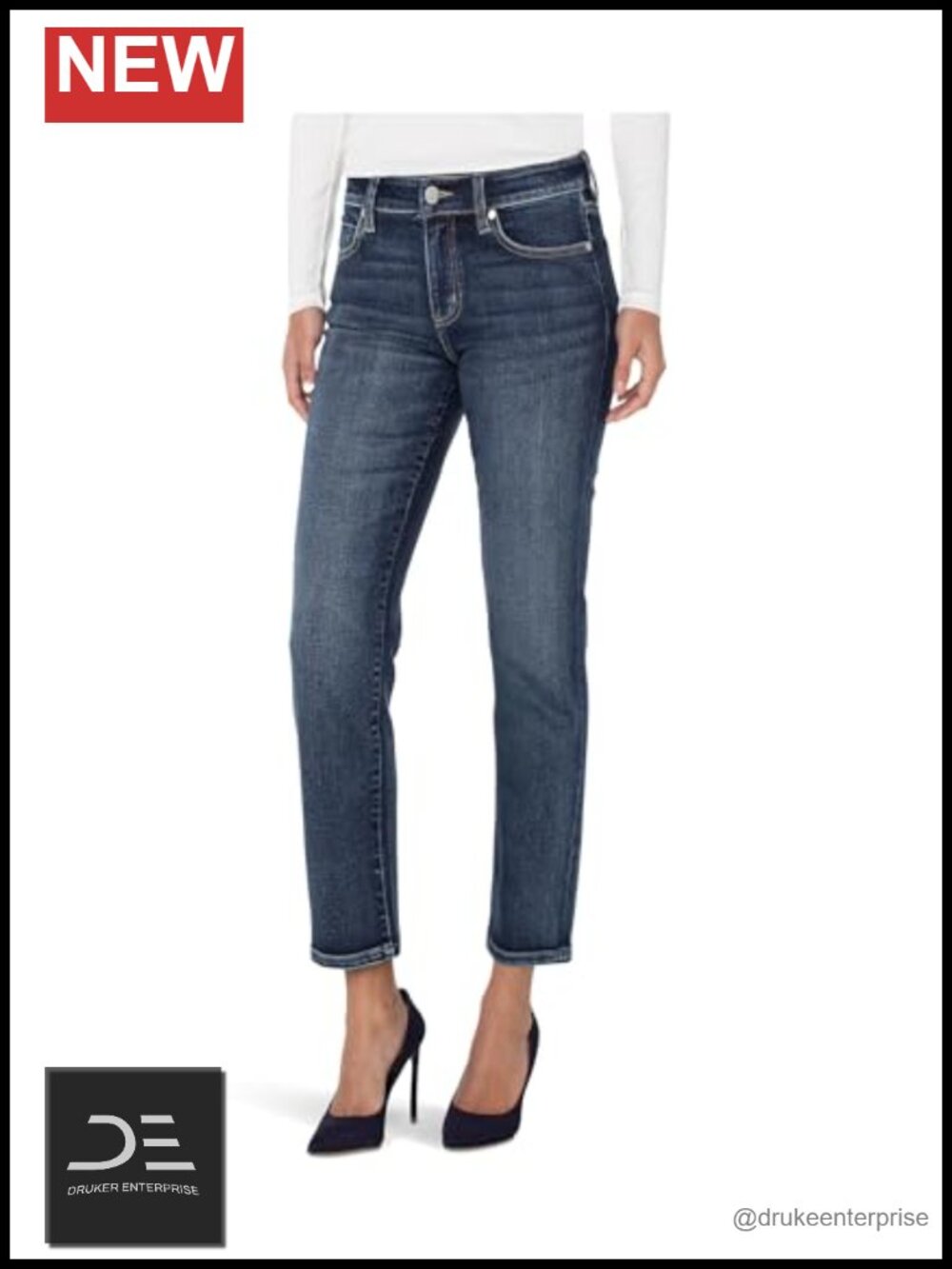 Women's Mid-Rise Straight Leg Jeans 28" Inseam Cotton Stretch